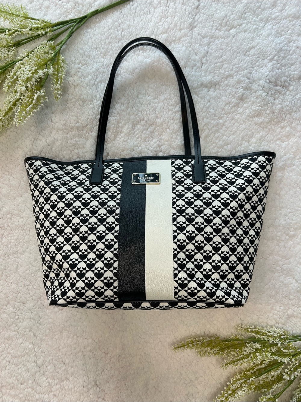 kate spade Black & White Stripe Mosaic Tote